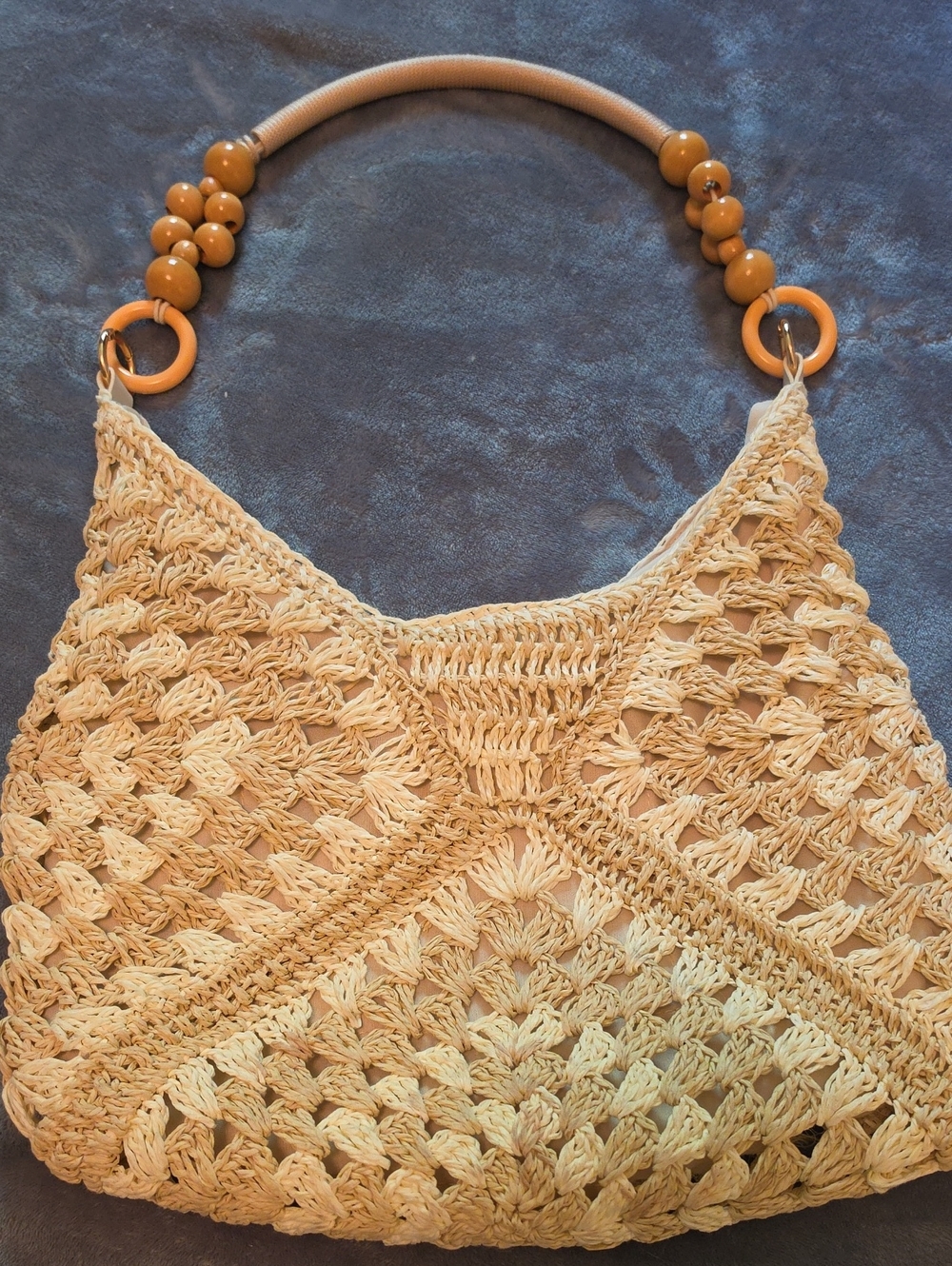 Cream Crochet Shoulder Bag with Bead Handle